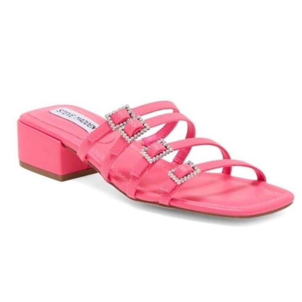 New womens sz 7 Steve Madden pink African slide sandals Y2K rhinestone short